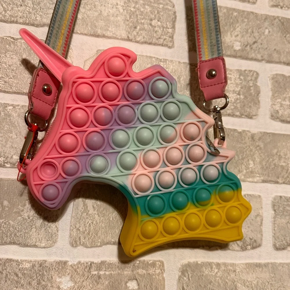 Cat & Jack Unicorn Pop It Crossbody Purse | Rainbow Silicone Kids Bag - Picture 3 of 5
